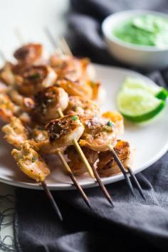 
                    
                        Cilantro Lime Grilled Shrimp with Avocado Cilantro Dip ~ Grilled shrimp are marinated in lime juice, honey and jalapeno pepper, then grilled for a quick and easy, healthy appetizer that's perfect for Summer! ~ www.julieseatsand...
                    
                