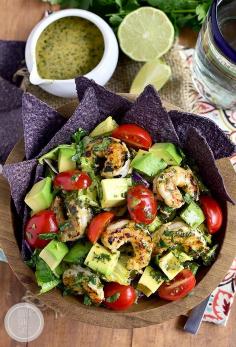 
                    
                        Shrimp and Avocado Taco Salad is light and refreshing with a shrimp marinade that doubles as the salad dressing! | iowagirleats.com
                    
                