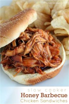 
                    
                        Slow+Cooker+Honey+Barbecue+Chicken+Sandwiches.  This was good and easy to make! 1st night we made the sandwiches with coleslaw and the second night we put on baked potatoes!  Still have enough for a 3rd meal.
                    
                