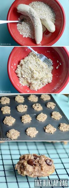 Banana Oatmeal Healthy Cookies: 2 large old bananas 1 cup of quick oats. You can add in choc chips, coconut, or nuts if you'd like. Then 350º for 15 mins. THAT'S IT!