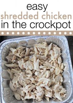 
                    
                        This is seriously the easiest way to make shredded chicken! Here's how to use your crockpot to make shredded chicken. It's moist and delicious and so, so easy!  Perfect prep work for freezer cooking!
                    
                