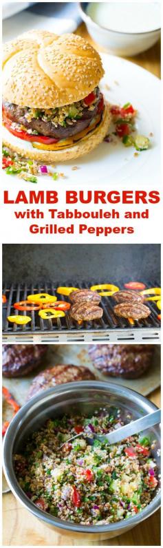 
                    
                        Must-Make LAMB BURGERS with Tabbouleh and Grilled Peppers #grill #lamb #hamburgers
                    
                