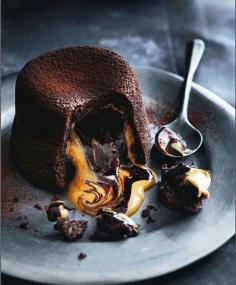 why i'm going to be fat by 33...Molten Peanut Butter & Chocolate Fondant Cakes (Lava cake). Click on the photo to view the ingredients. Visit purecipes.com to discover more popular recipes. #ChocolateFondant, #Molten, #PeanutButter #Cakes, #Dessert