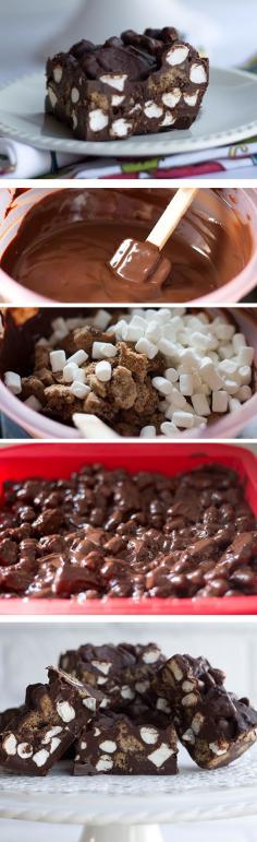 
                    
                        Rocky Road Bars - Erren's Kitchen - This recipe is not only scrumptious, but it’s super easy and fun to make!  Get the kids involved in this one and they will love it!
                    
                