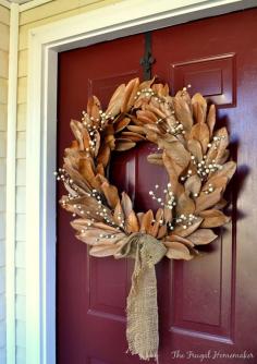 
                    
                        DIY free and easy Magnolia wreath - TheFrugalHomemake...
                    
                