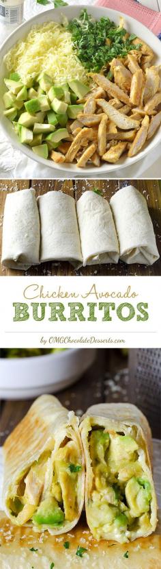 
                    
                        Chicken Avocado Burritos by Vera Zec | Easy To Make & Healthy Weeknight Meal | The Nutrition Twins tip: lower calories with low-fat cheese
                    
                