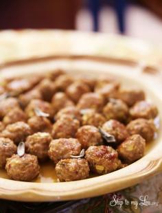 
                    
                        Maple-Apple-Glazed Breakfast Meatballs. Perfect for a weekend breakfast, brunch, or shower. #recipe #brunch skiptomylou.org
                    
                