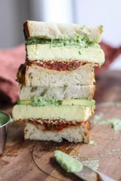 
                    
                        Egg Patty Cheddar and Avocado Sandwiches with Salsa and a Cilantro Aioli
                    
                