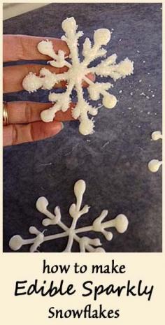 
                    
                        How to make Edible Sparkly Snowflakes- perfect for cakes and cupcakes.
                    
                