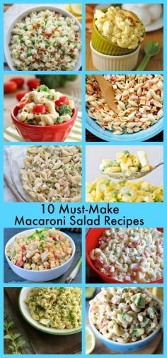 
                    
                        10 Must Make Macaroni Salad Recipes - including a great classic recipe + variations like avocado, spicy horseradish, bacon, deviled egg, shrimp, and a lightened up version with fresh vegetables.
                    
                