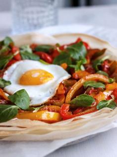 
                    
                        Colorful bell peppers, tomato, lamb lettuce and a sunny egg up on Filo pastry make this lighter version of pizza worthy of sharing for a light summer supper.
                    
                