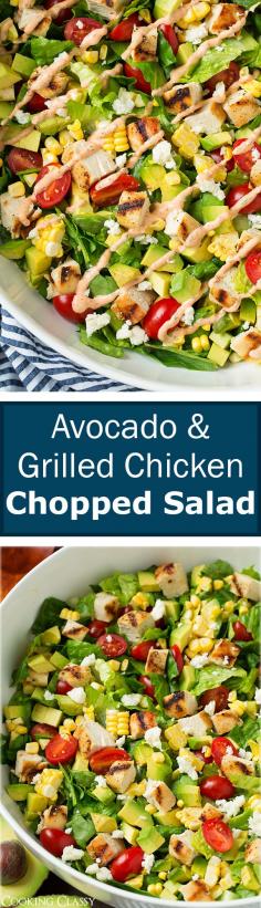 
                    
                        Avocado and Grilled Chicken Chopped Salad with Skinny Chipotle-Lime Ranch - I could eat this salad every single day! It was SO good! Used the left over ranch to dip chicken tenders in.
                    
                