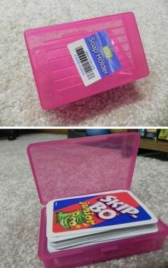50 Genius Storage Ideas ~ Use cheap soap box to hold card games