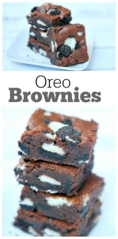 
                    
                        Oreo Brownies : The most delicious super fudgy (but sturdy) brownie recipe you've ever eaten with Oreo chunks swirled in.  Seriously the best brownie recipe ever!
                    
                