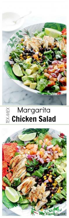 
                    
                        Margarita Chicken Salad - Tender chicken marinated in flavors of margarita and lime, served atop a beautiful and colorful tex-mex salad, with a creamy avocado dressing.
                    
                