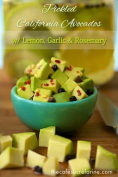 
                    
                        Pickled California Avocados w/ Lemon, Garlic & Rosemary - thecafesucrefarin...
                    
                