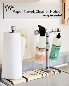 
                    
                        Who knew you could create this pipe paper towel and cleaner holder super fast and easy! So cool! | nelliebellie.com
                    
                