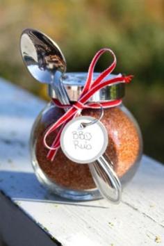 
                    
                        Homemade barbeque rub in a glass jar with ribbon makes a great DIY gift for that special grillmaster in your life :)
                    
                