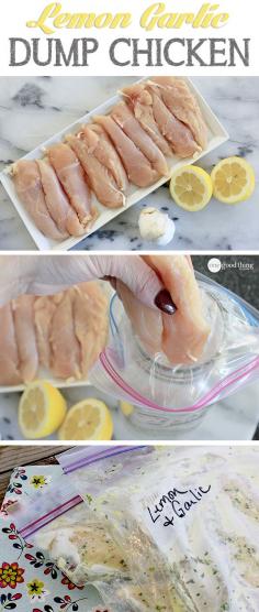 Lemon Garlic Chicken Freezer Meal. I would use fresh Thyme instead of parsley flakes.