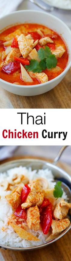 
                    
                        Thai Chicken Curry - homemade Thai chicken curry is SO easy to make with simple ingredients. It's a zillion times better and healthier than takeout! | rasamalaysia.com
                    
                