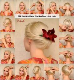 
                    
                        DIY Elegant Updo For Medium Long Hair | www.adorablehairs...
                    
                