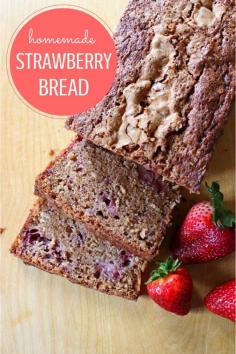 
                    
                        Make this delicious homemade strawberry bread today!  Made with fresh strawberries, it's a very dense and moist bread that's perfect as a snack or for breakfast.
                    
                