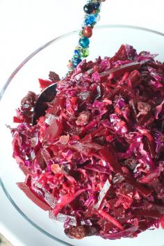 Red Cabbage Beet Slaw with Cranberries | reluctantentertainer.com (minus red wine vinegar)