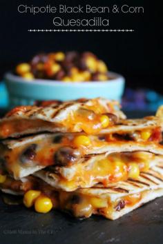 
                    
                        Chipotle Black Bean & Corn Quesadillas. Delicious Spicy Vegetarian Dish!
                    
                