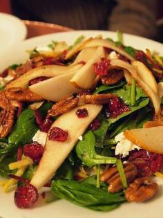 
                    
                        Pears, craisins, pecans, goat cheese spinach salad... #healthy #appetizer recipe
                    
                