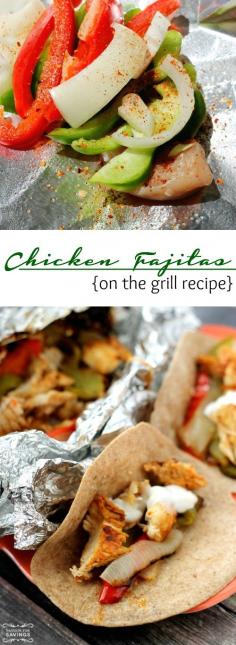 
                    
                        Chicken Fajitas on the Grill Recipe - perfect for at home cookouts or camping!
                    
                