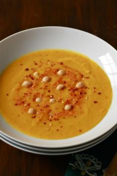 
                    
                        Red lentil soup with carrots and spicy Moroccan harissa sauce [Wandering Spice]
                    
                
