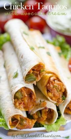 
                    
                        Chicken Taquitos with Avocado Cream are a quick, healthy and a tasty meal with chicken and fresh fruit, rolled into crunchy tortilla. #chicken #avocado #recipes
                    
                