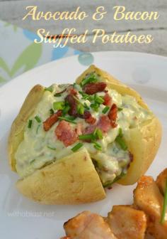 
                    
                        Amazing, creamy Avocado & Bacon stuffed Potatoes make the ideal appetizers or side ~ better make extra as seconds are always requested !
                    
                