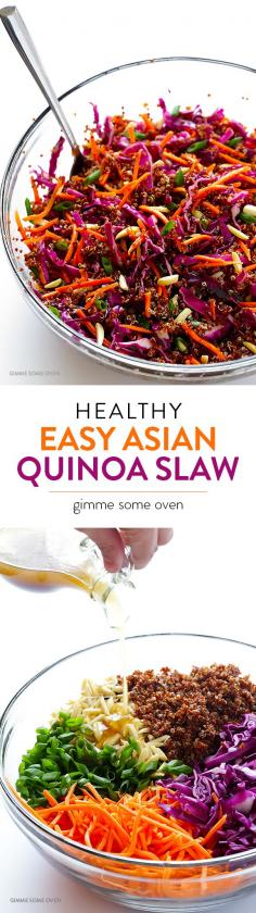 
                    
                        Easy Asian Quinoa Salad -- quick and easy to make, full of great flavor, and naturally vegan and gluten-free! | gimmesomeoven.com
                    
                