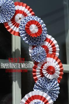 4th of July Paper Rosette Wreath |  littleredwindow.com // www.littleredwindow.com // #4thofJuly #wreath #paperrosette #HRS