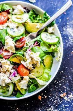 
                    
                        Fresh Garden Salad with Avocado, Mozzarella and Tomatoes //
                    
                