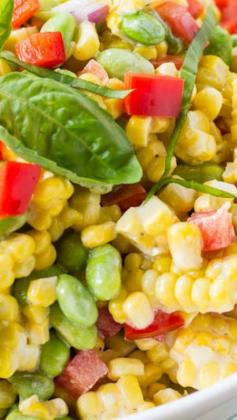 
                    
                        Roasted Corn and Edamame Salad ~ bright and delicious summer salad of roasted corn and edamame in a creamy and light dressing.
                    
                