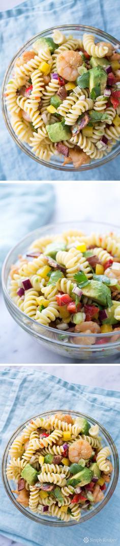 
                    
                        Such a gorgeous summer pasta salad, sure to be a hit at potluck gathering! With fusilli pasta, chipotle-marinated shrimp, bacon, and avocado, all tossed with a zesty fresh lime juice vinaigrette. On SimplyRecipes.com
                    
                