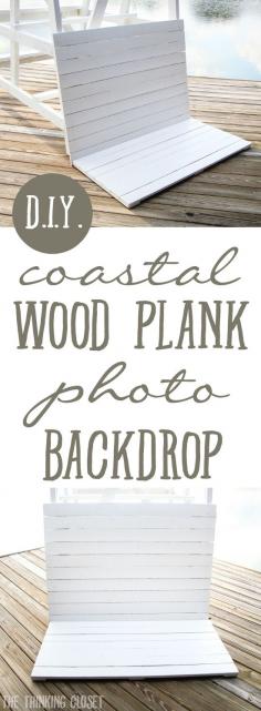 DIY Coastal Wood Plank Photo Backdrop |  Here's the full step by step run-down for how to make your own set of pallets for a professional-looking photo backdrop inspired by a beachy lifeguard stand!  Tutorial includes drawn-out plans, helpful photos, and of course, a curious kitty cat!