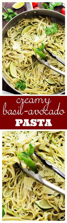 
                    
                        Creamy Basil-Avocado Pasta - Quick and light creamy sauce made with basil, avocado, and yogurt, and served over your favorite pasta.
                    
                