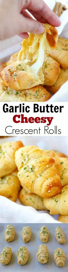 Garlic Butter Cheesy Crescent Rolls - amazing crescent rolls loaded with Mozzarella cheese and topped with garlic butter, takes 20 mins