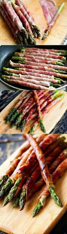 15 Healthy Snacks, Lunch & Dinner Recipes for Summer-- Bacon wrapped asparagus. Yum.. also could do prosciutto...