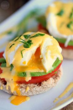 California Style Eggs Benedict made with a super easy blender hollandaise sauce that is foolproof!  Perfect mothers day recipe!