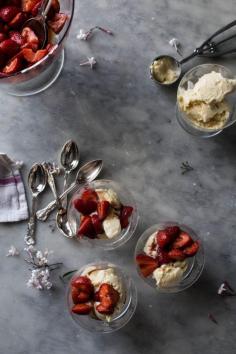 Ricotta Ice Cream with Balsamic Strawberries (Bonus! No ice cream maker necessary!)