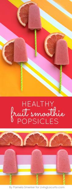 
                    
                        Healthy Fruit Smoothie Popsicles Recipe. These frozen treats are not only good for you, but tasty too! LivingLocurto.com
                    
                