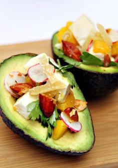 YUM. California Avocado with Chicken, Almonds, and Mango by thravenouscouple #Chicken #Avocado #Salad #theravenouscouple