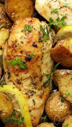 Roasted Chicken and Potatoes with Lemon, Garlic and Herbs ~ A winner everytime... Moist tender chicken with golden crisp potatoes and lots of fresh herbs.