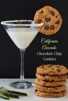 California Avocado Chocolate Chip Cookies; you'll never know that heathy avocado replaces half of the fat in these delightful cookies! - thecafesucrefarine.com