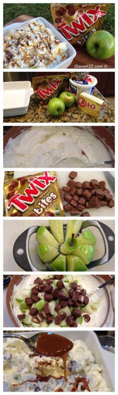 No Bake Twix Caramel Apple Recipe - if you only try one dessert recipe this Fall, make it this one! It's SO WORTH IT!