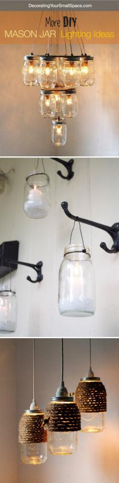 DIY mason jar lighting. Use wall hooks to hang mason jars and create soft candle light on your outdoor porch